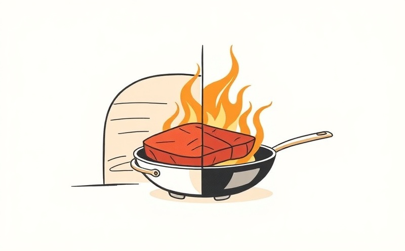 Visual representation of reverse sear method showing oven then searing process